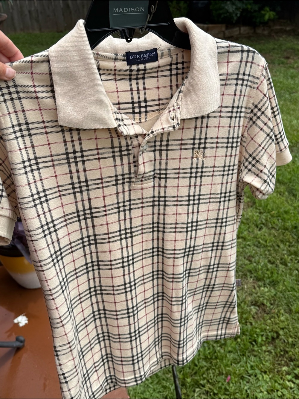 Burberry London Vintage Nova Check Polo Shirt Beige Plaid UK Made Women’s M”